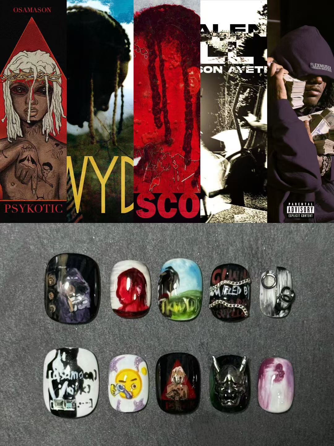Press-on nails inspired by Osamason's album cover